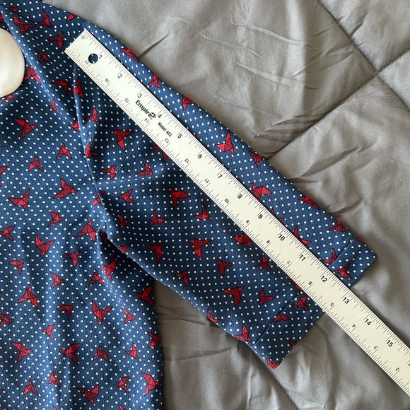 Zara Trafaluc Medium collared short sleeve paper crane print blouse navy blue - Picture 5 of 8